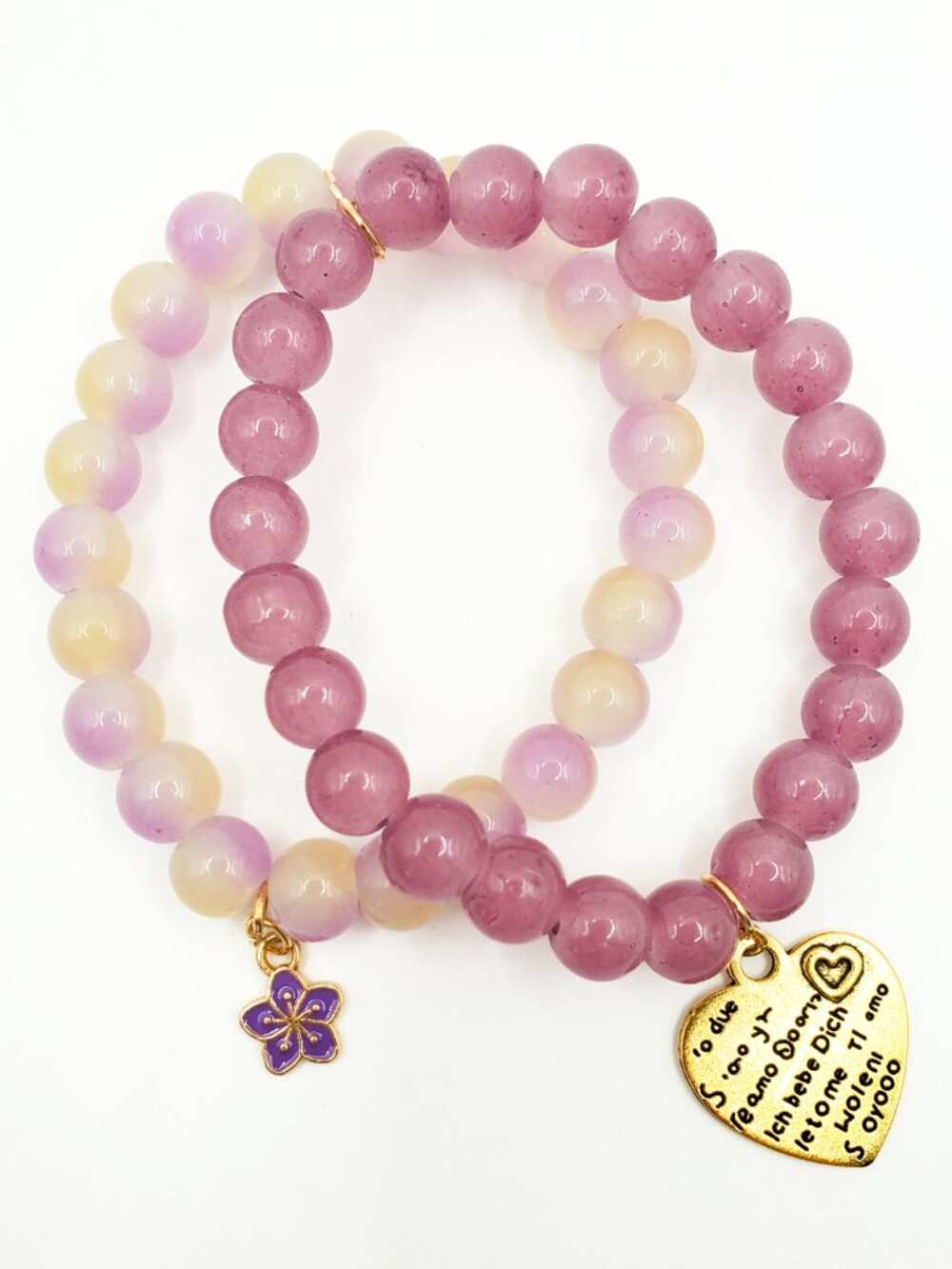 Pink Bracelet Stack, Purple Flower Charm Bracelet, Coquette Beaded Bracelets - Picture 7 of 12